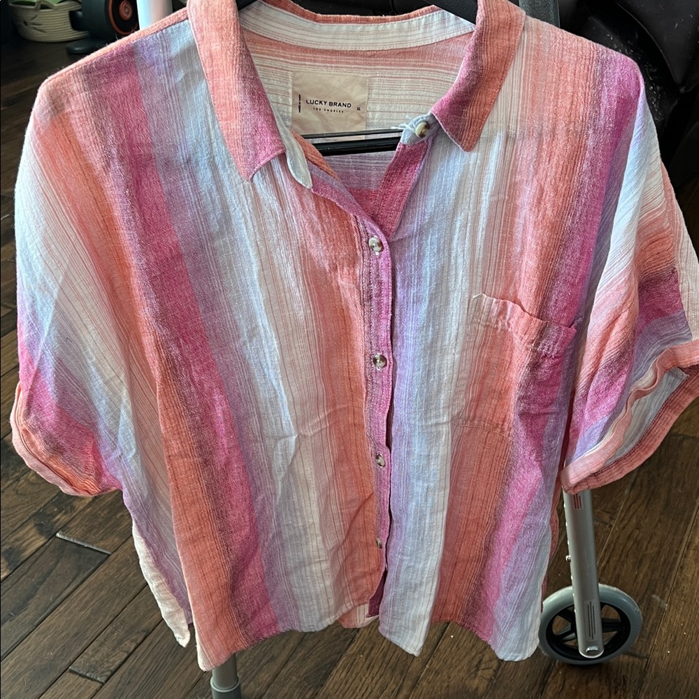 Lucky Brand Women's Multicolor Striped Button Down Shirt XL  C361